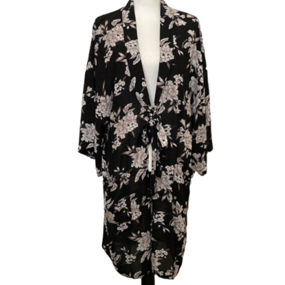 Spiritual Gangster Tops - Spiritual Gangster Kimono Duster Cardigan Floral Tie Front Cover Up OS Boho